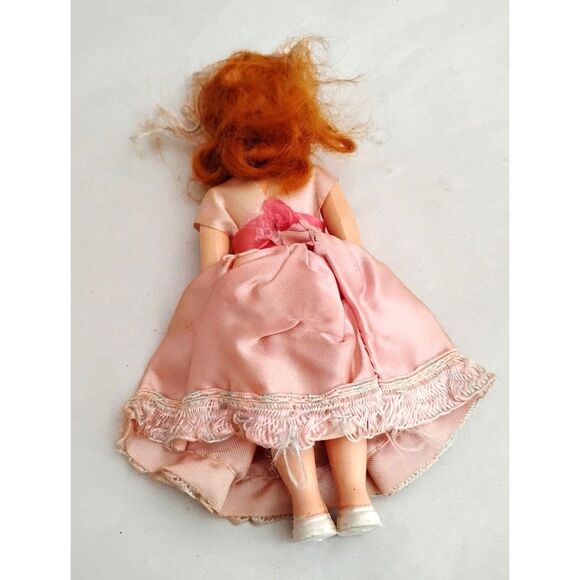 Vintage 1950s 6 Inch Hard Plastic Doll with Sleep Eyes, Pink Dress - Picture 2 of 4